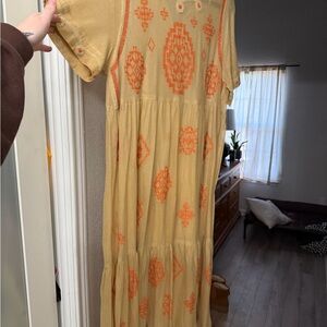 Embroidered Mesh Orange Pattern Dress